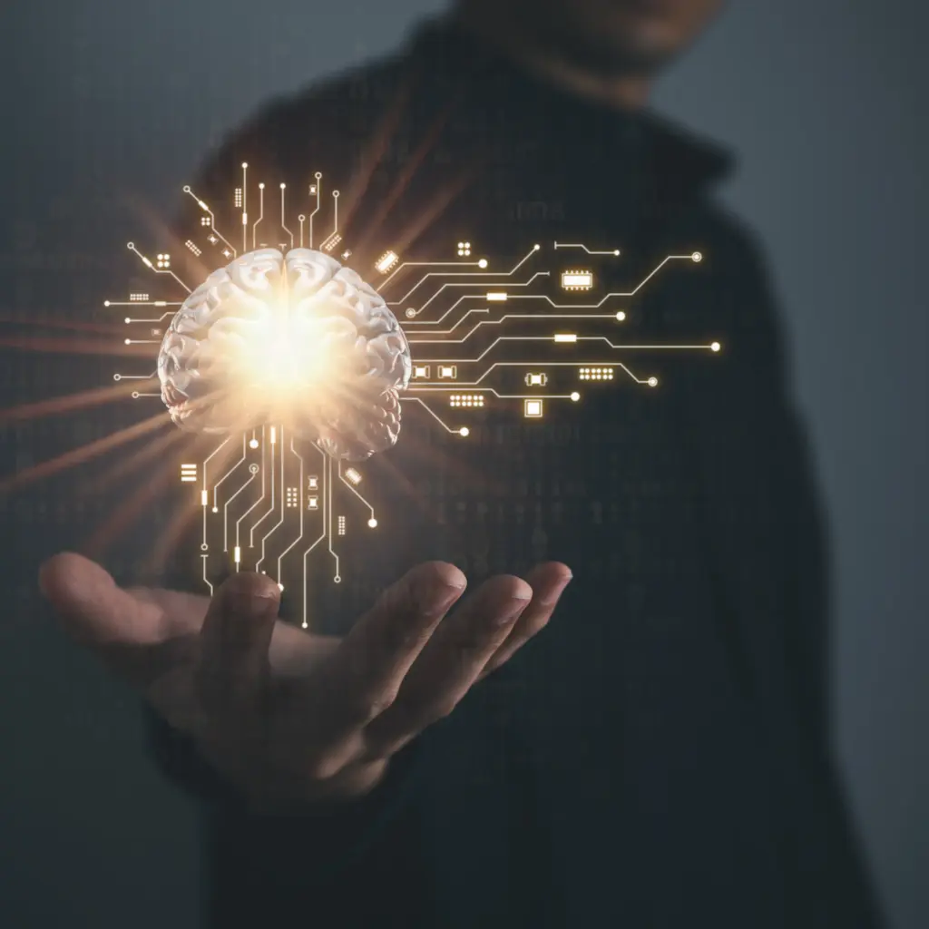 Symbol für künstliche Intelligenz und kreative Denkprozesse – ChatGPT-Co-Creation und KI-Einführung mit webXperience.