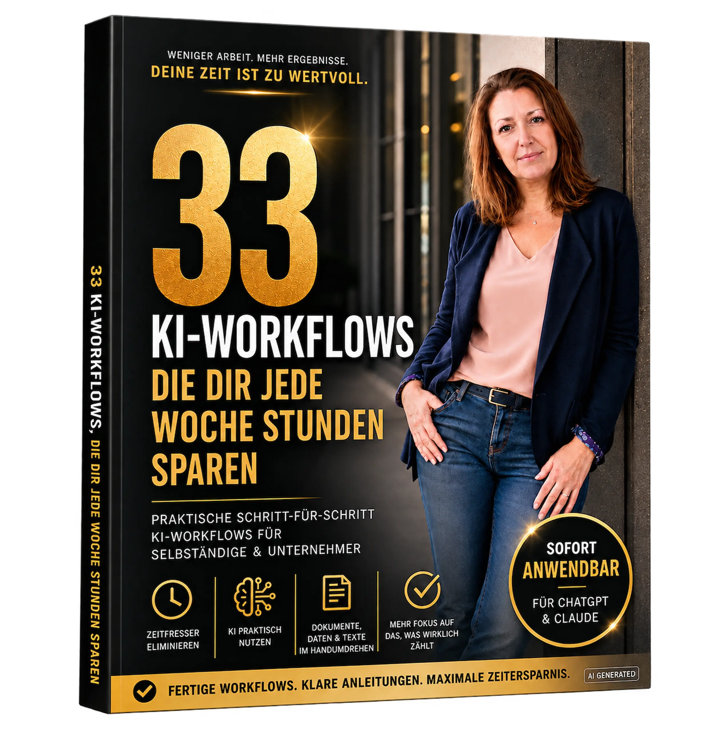 Bookcover der 33 KI-Workflows für ChatGPT und Claude von webXperience